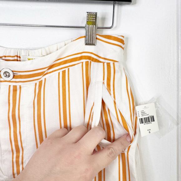 Anthropologie MAEVE Sunshine Wide Leg Satin Striped Pants Yellow White NEW 8 NWT - Picture 11 of 16